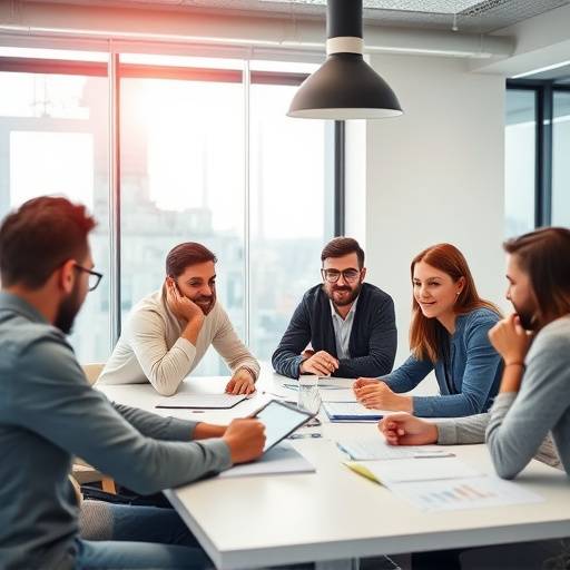Un leader che motiva il suo team durante una sessione di brainstorming creativa in un ufficio moderno a Milano